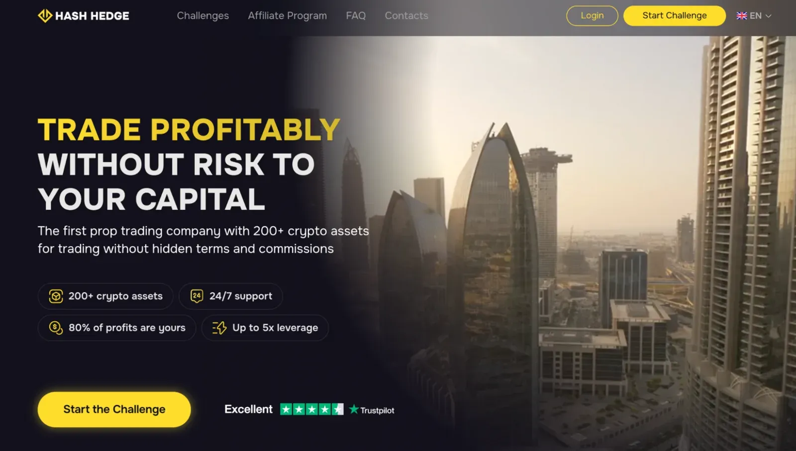 Hash Hedge homepage: trade profitably without risk to your capital